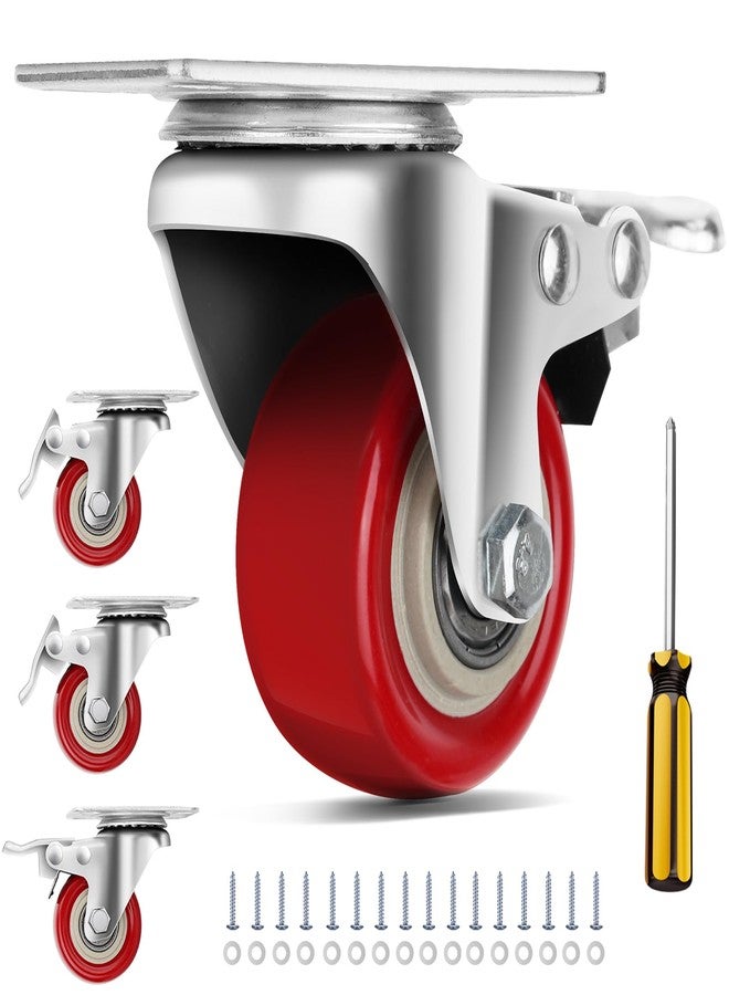 PUIPUM Caster Wheels 2 Inch, Heavy Duty Caster Wheels Set of 4, Swivel Castor Wheels with Dual Locking Brakes, Silent Polyurethane (PU), 360° Rotation, for Furniture and Workbench, Load 600lbs - Image 1
